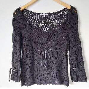 Vintage Crotchet Top With Ribbon Ties
